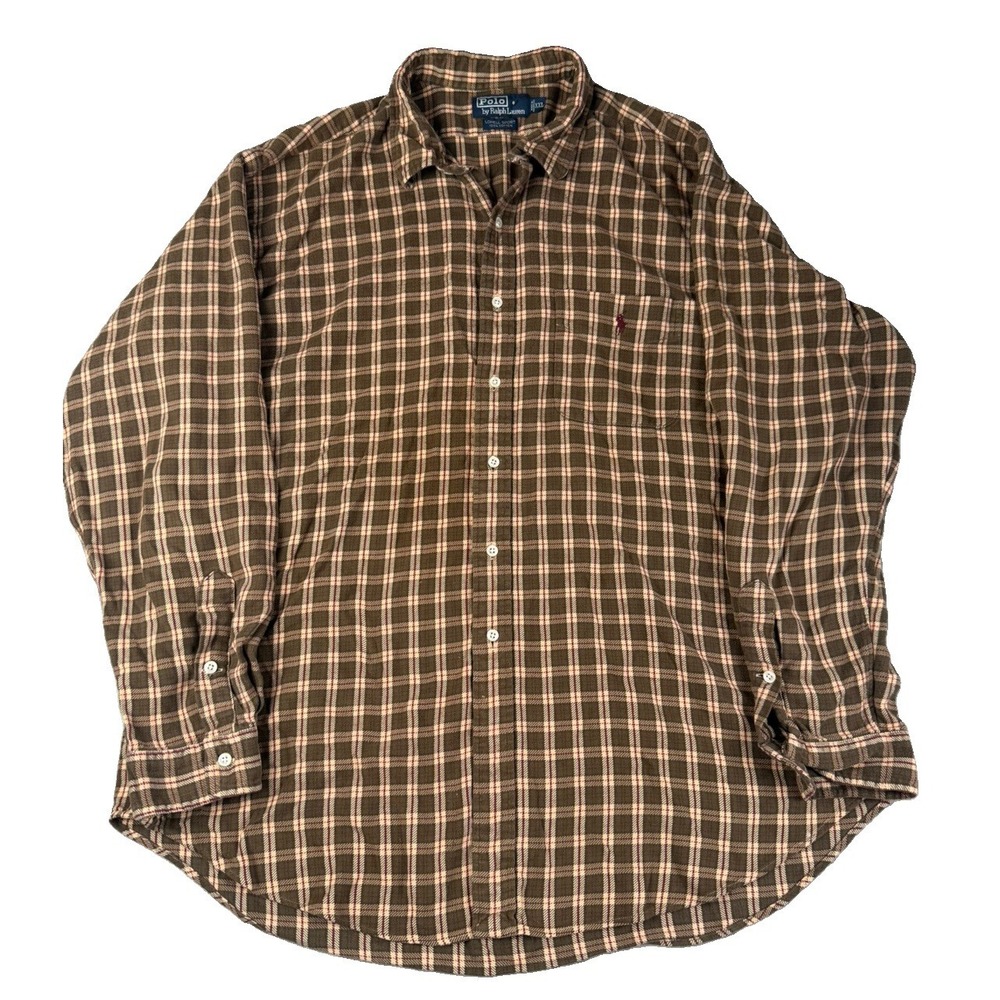 Polo Ralph Lauren Lowell Sport Shirt Mens XXL Brown Plaid Cotton Button Down